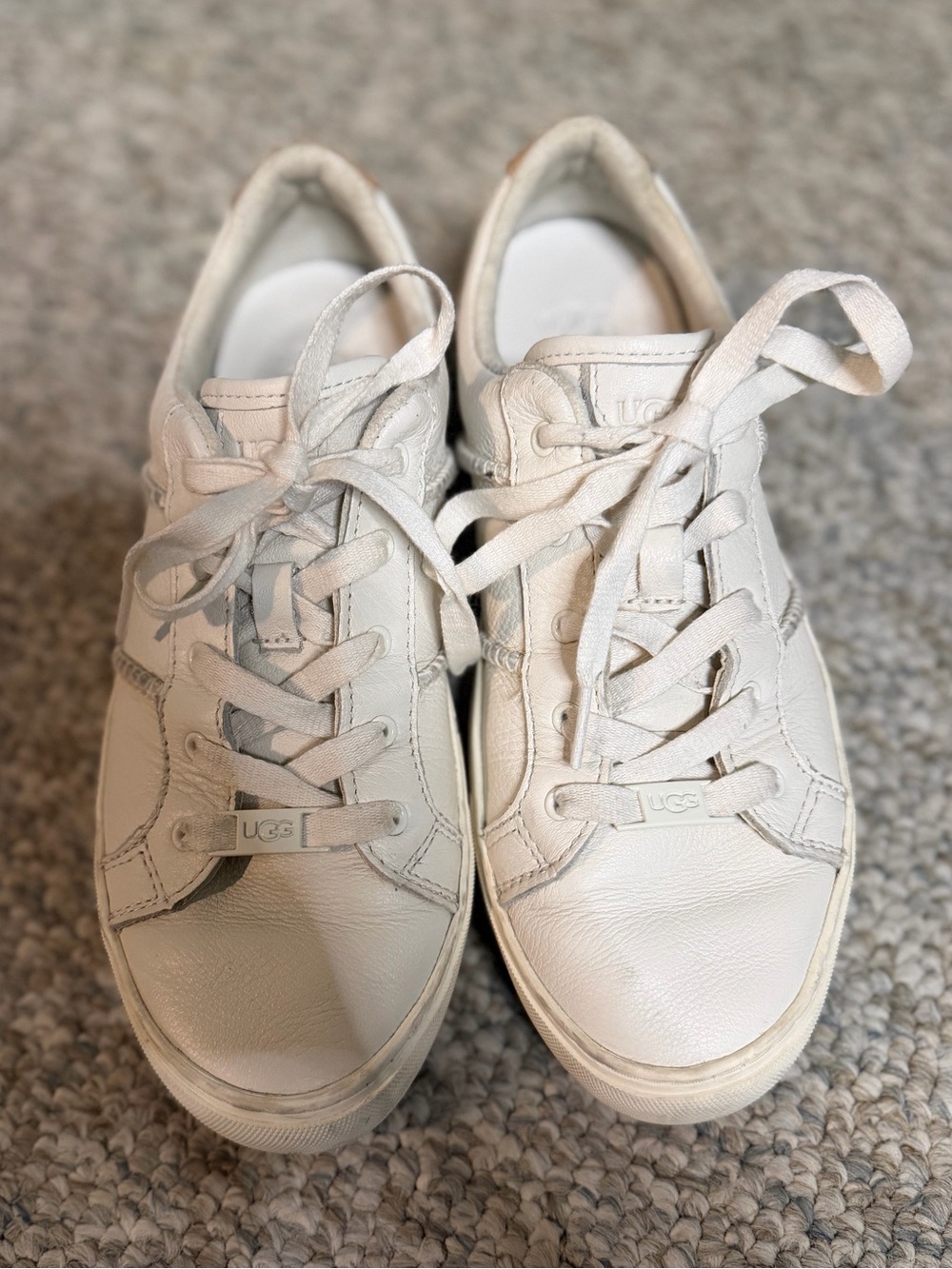 UGG White Leather Lace-Up Sneakers | Women’s Size 8.5